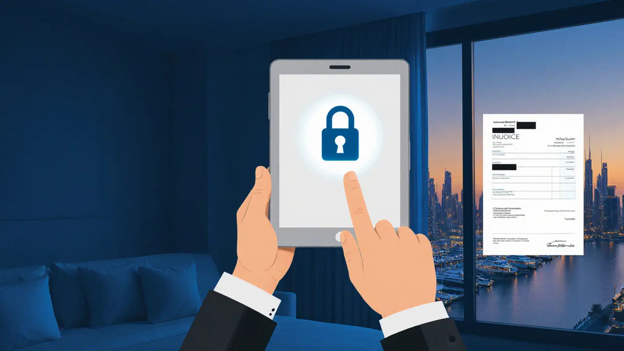 Digital illustration of a tablet showing a lock icon, representing secure booking for a luxury service.