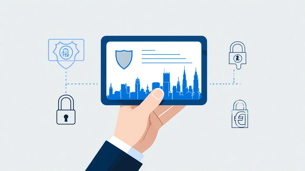Hand holding a certified Berlin escort registration card with safety icons.