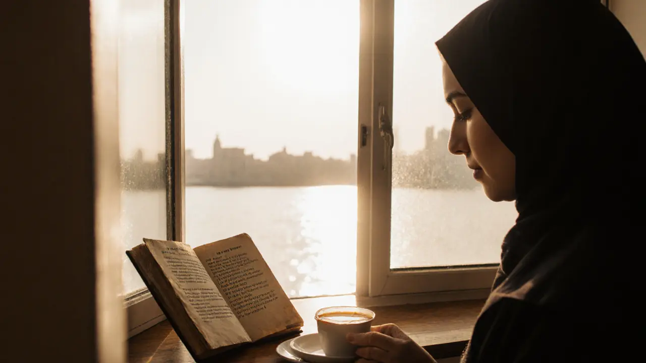 A book left on a shelf at dawn, hinting at a meaningful and respectful companionship experience.