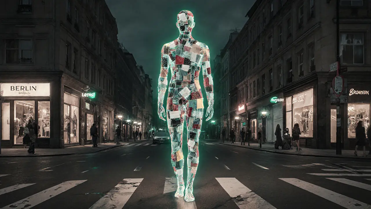 A conceptual figure made of fabric, camera flashes, and whispers, symbolizing the hidden network shaping Berlin&#039;s fashion scene.