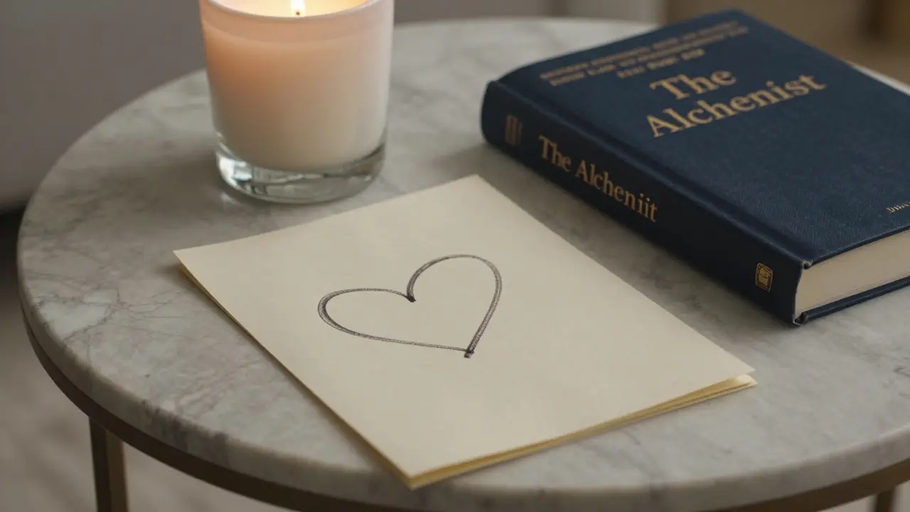 A handwritten note and thoughtful gifts on a marble table in a Dubai apartment, symbolizing quiet appreciation.