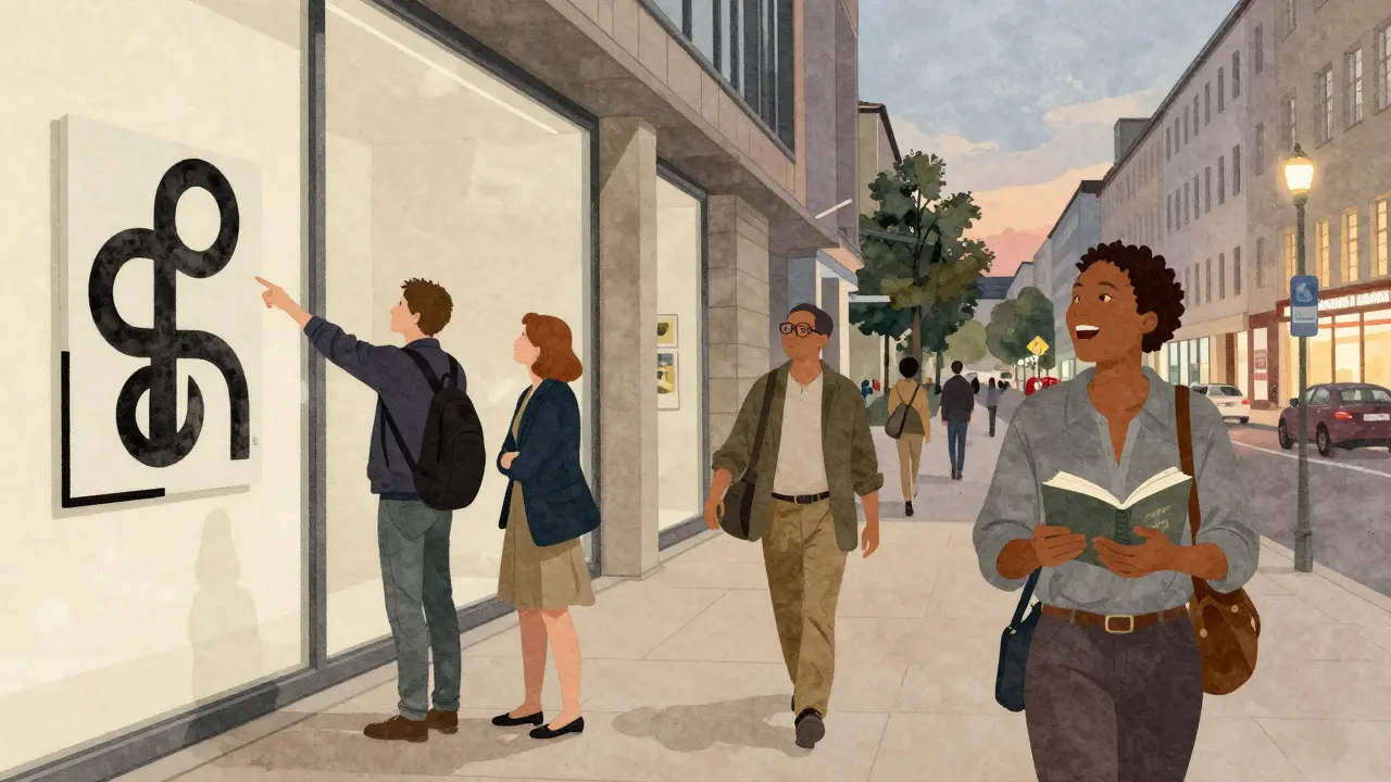 Two people exploring a modern art museum in Berlin, engaged in thoughtful conversation.